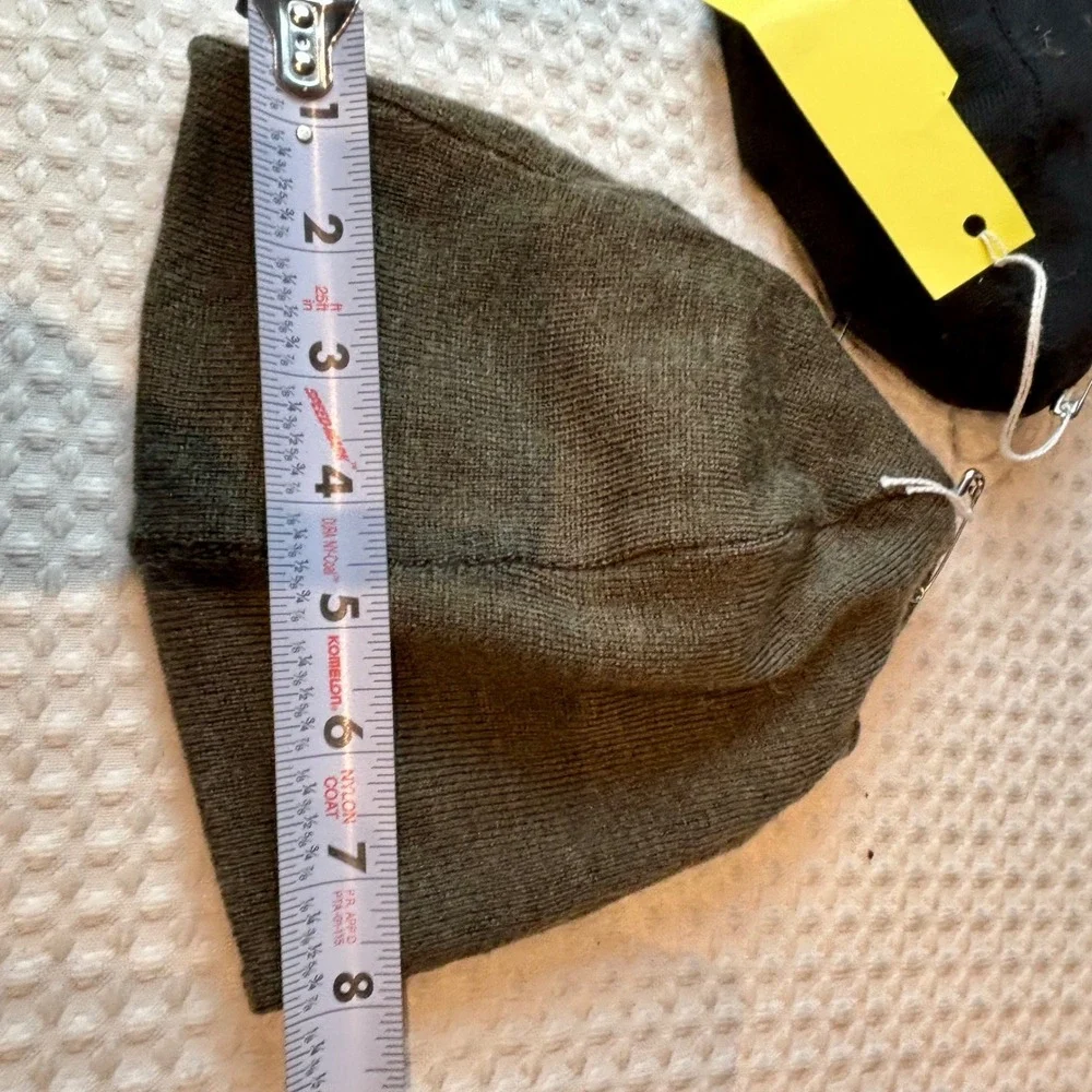 Upcycled Merino Wool Beanie Hats 2 Pack Black & Olive Green Ribbed‎ Knit | Med.